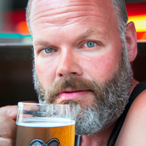 Bearded Man Drinking Beer Portrait in Studio Lighting