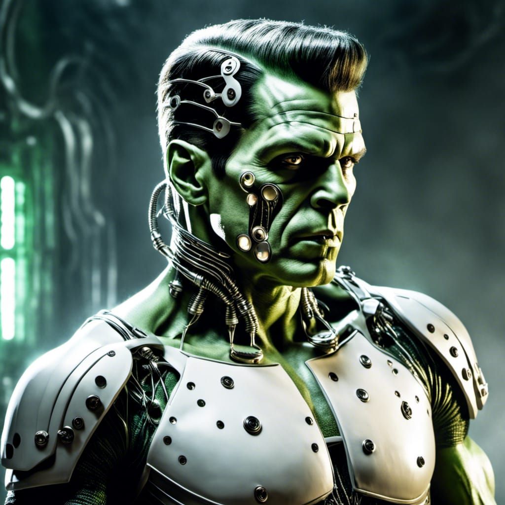 Cyborg Frankenstein Monster Close-Up Portrait