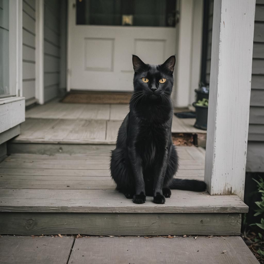 Fierce Black Cat on Porch