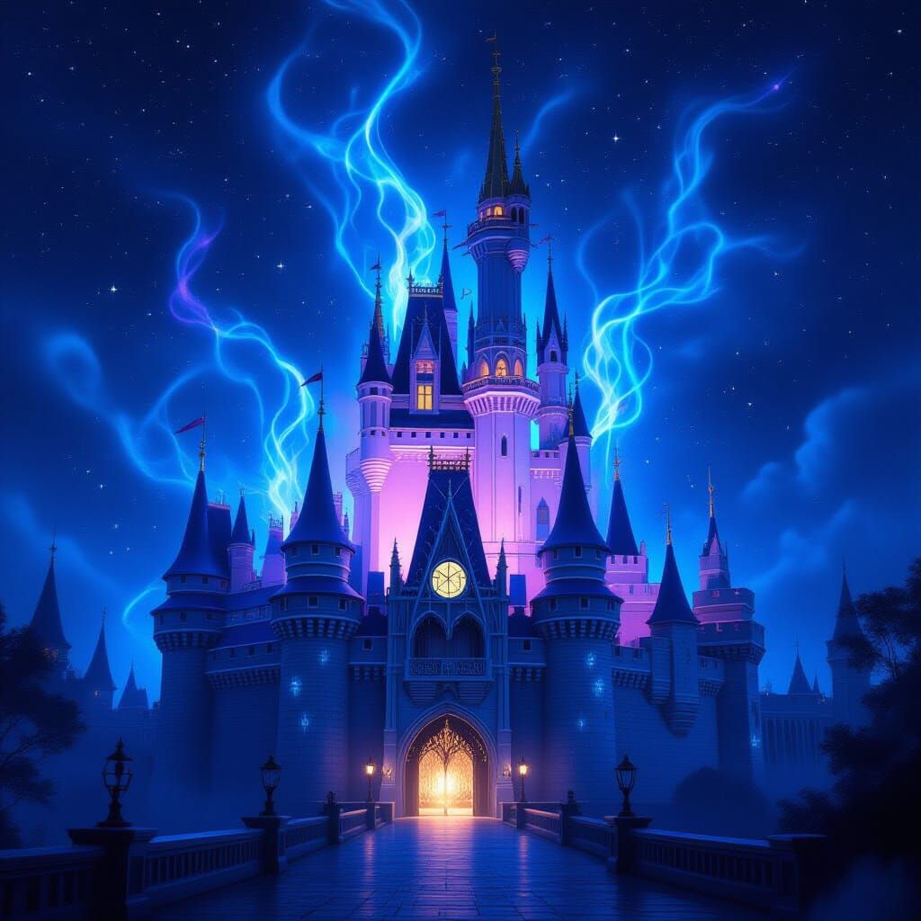 Majestic Glowing Castle in Dark Fantasy Style