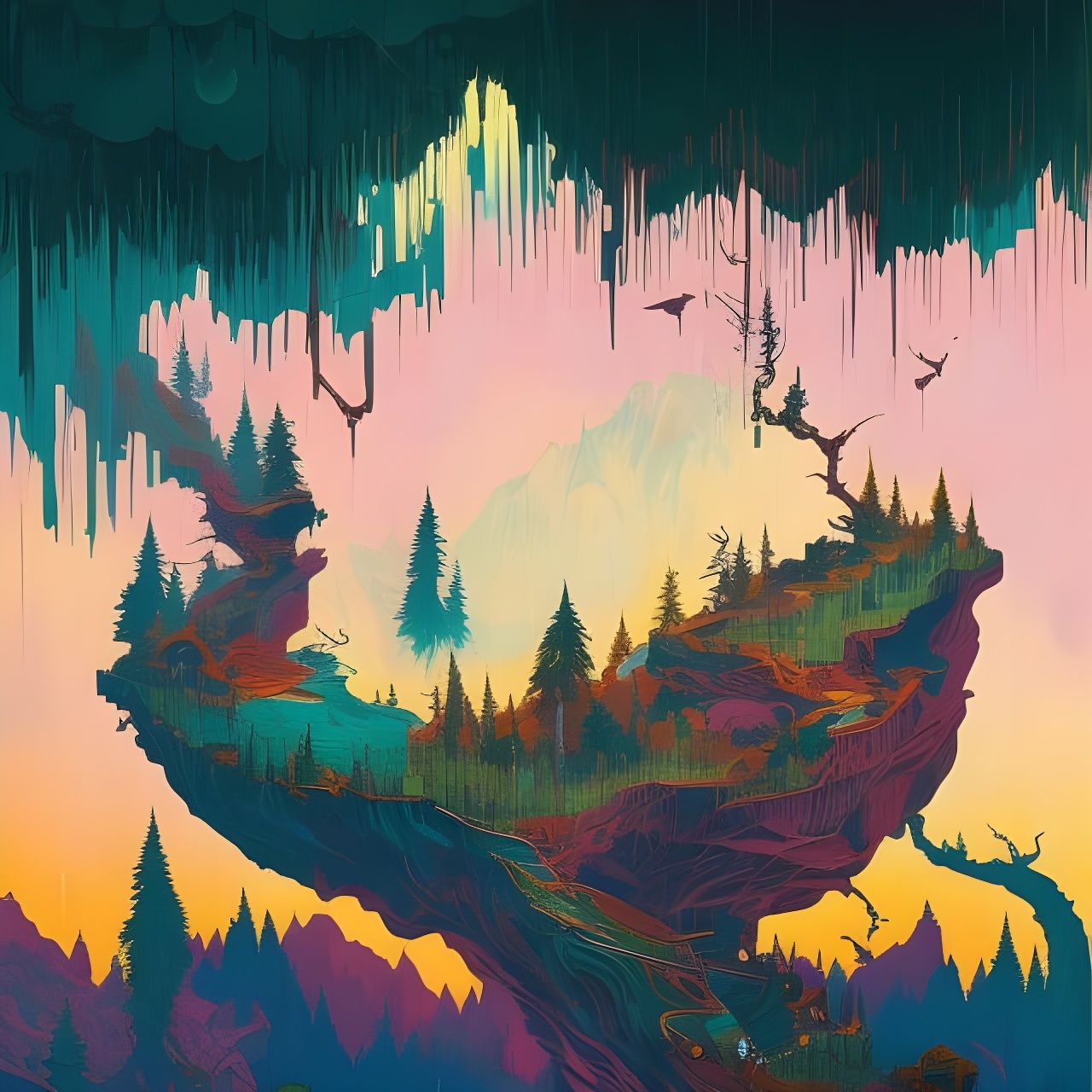 Nature Valley View Illustration in Gouache Style