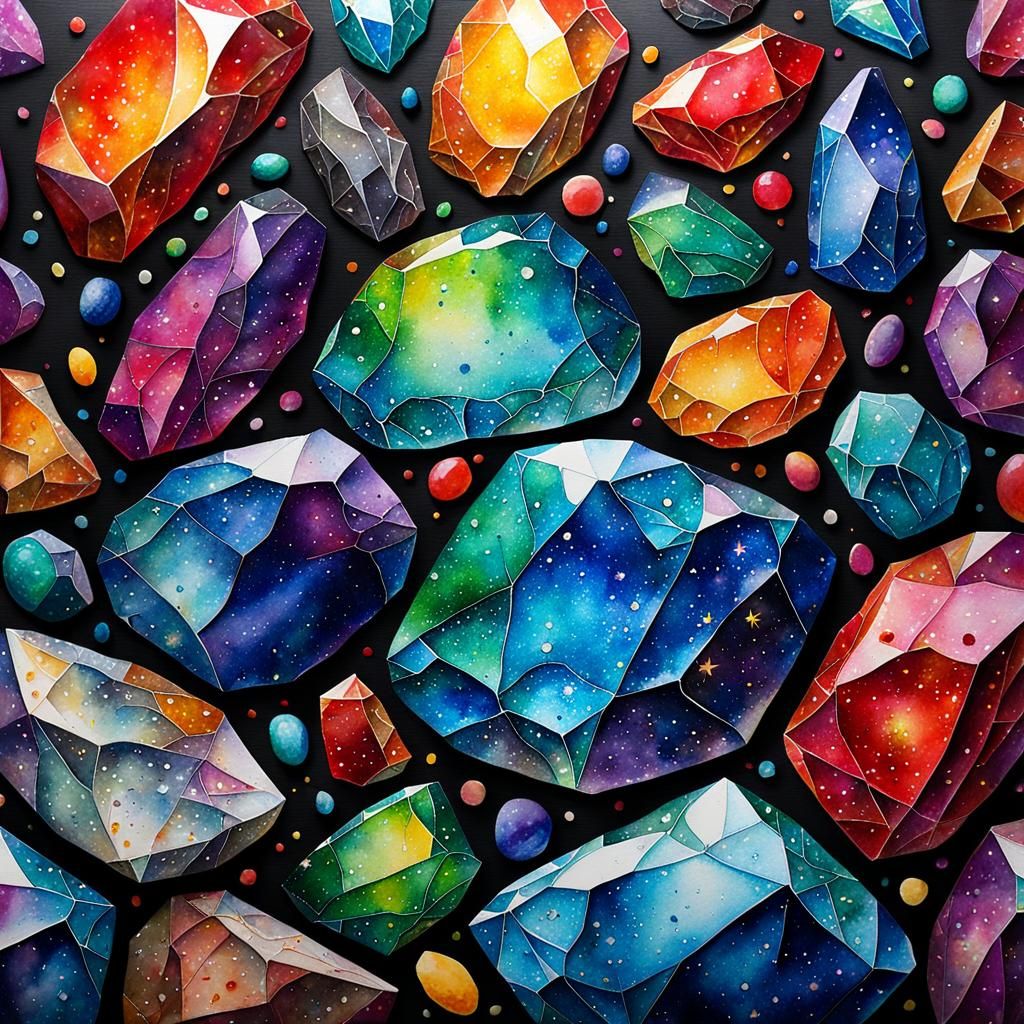 Pebbles and Gemstone Watercolor Art