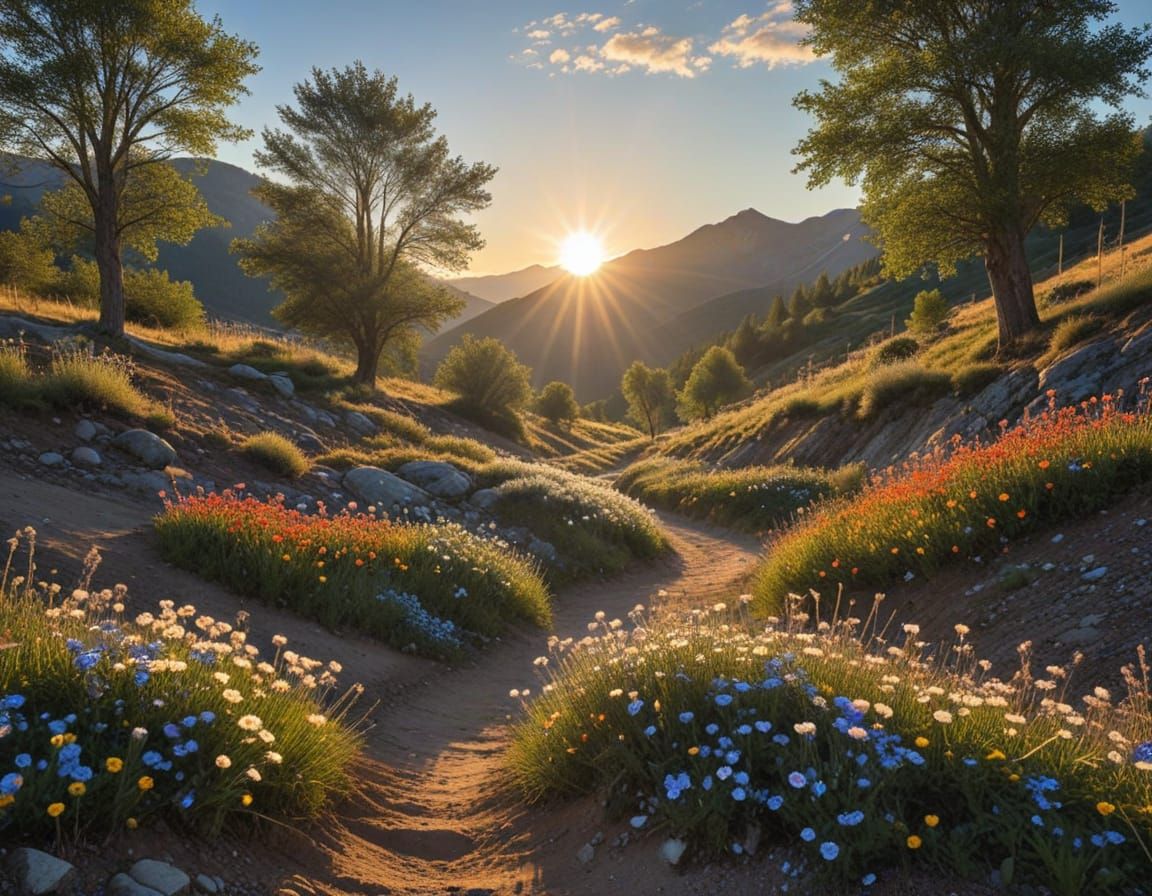 Serene Mountain Landscape with Vibrant Wildflowers