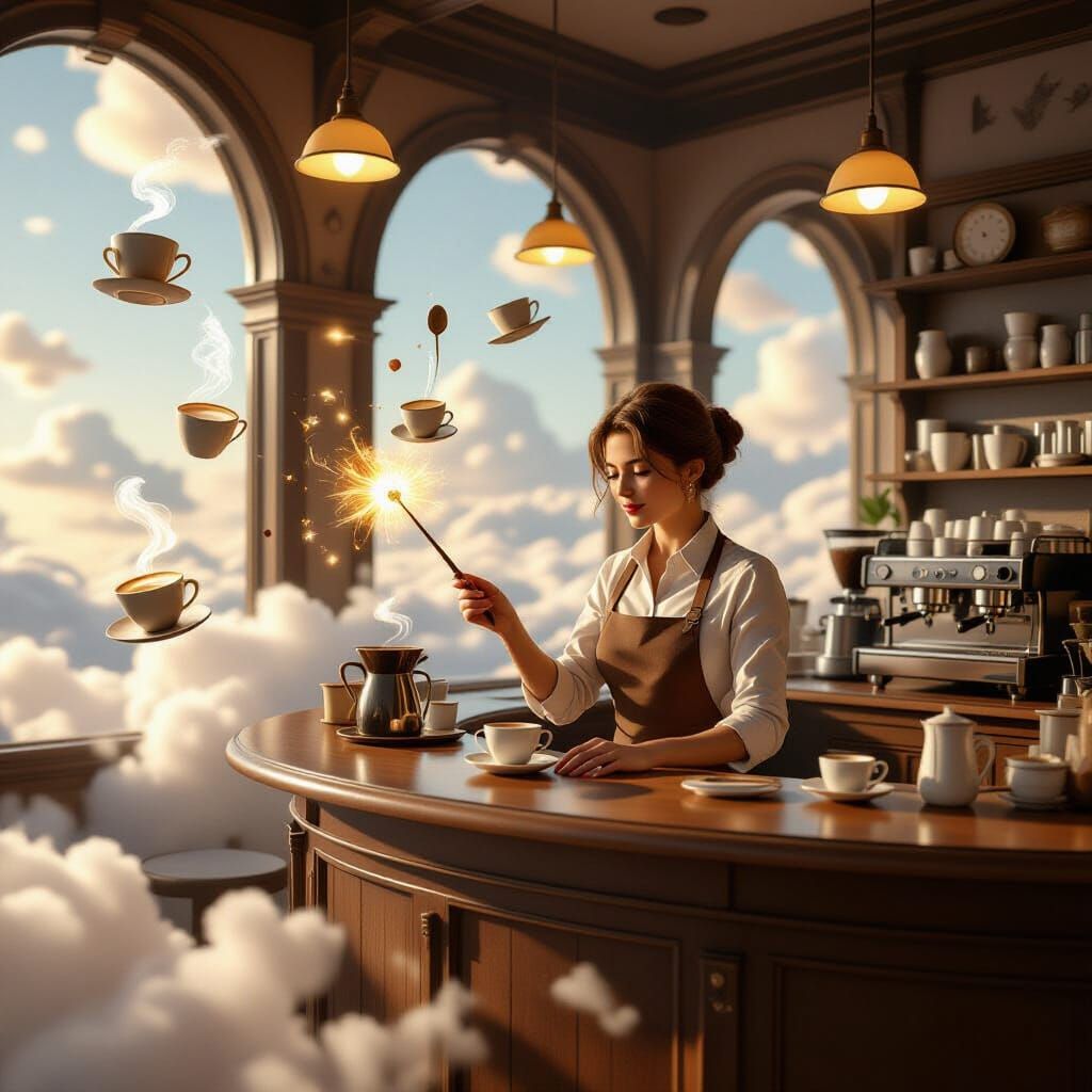 Magical Cloud Cafe with Floating Coffee