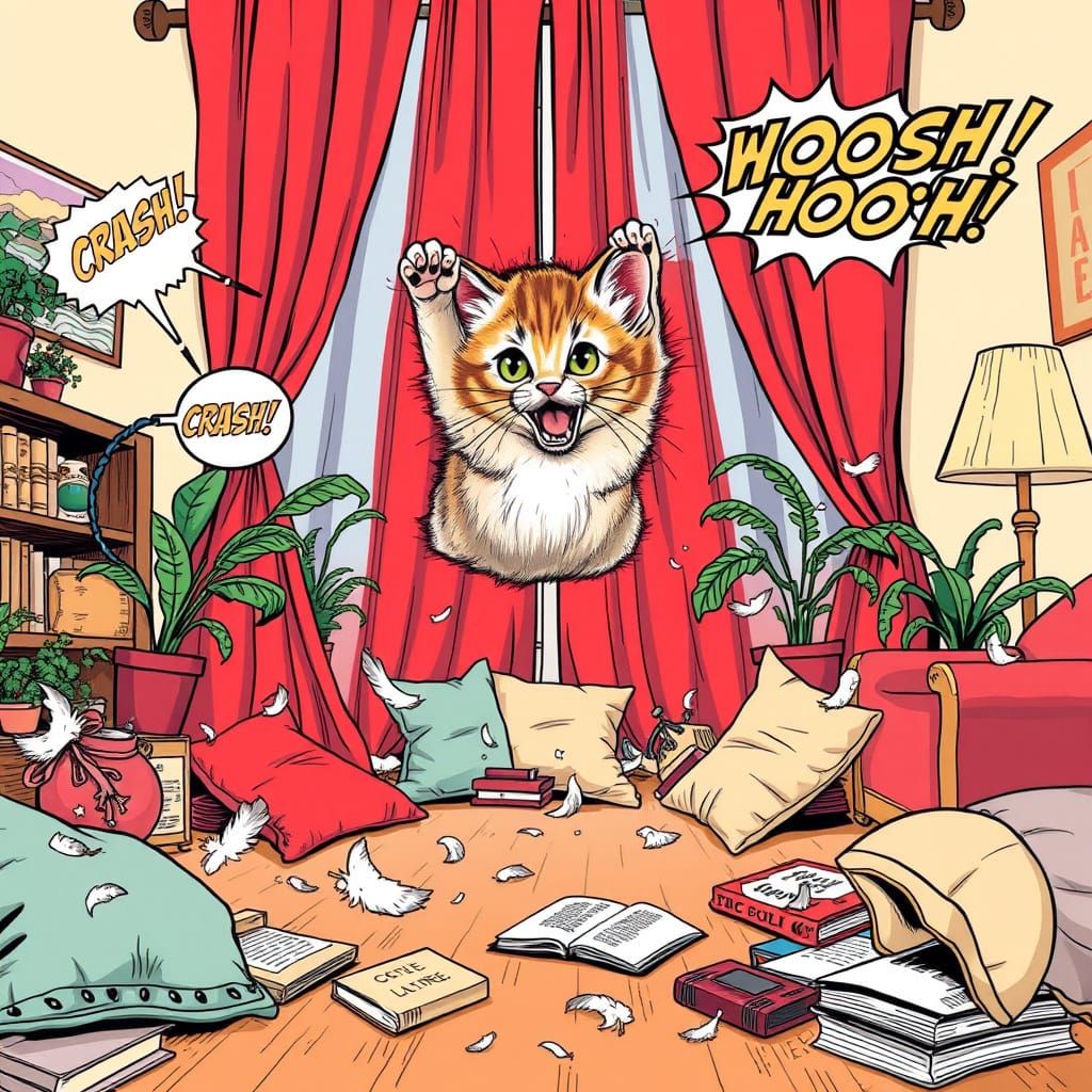 Mischief in Full Swing: Fluffy Kitten's Chaos Unleashed