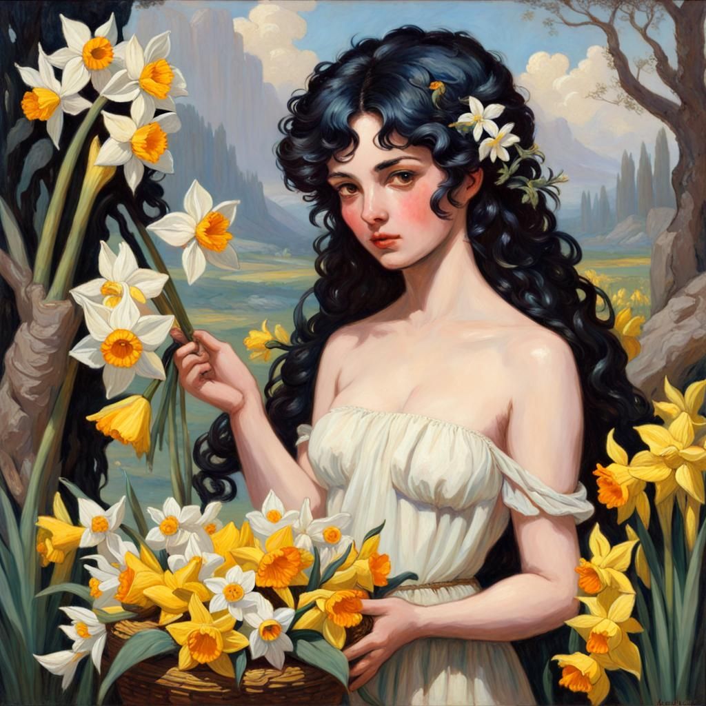 Persephone with Cornucopia: Oil Painting