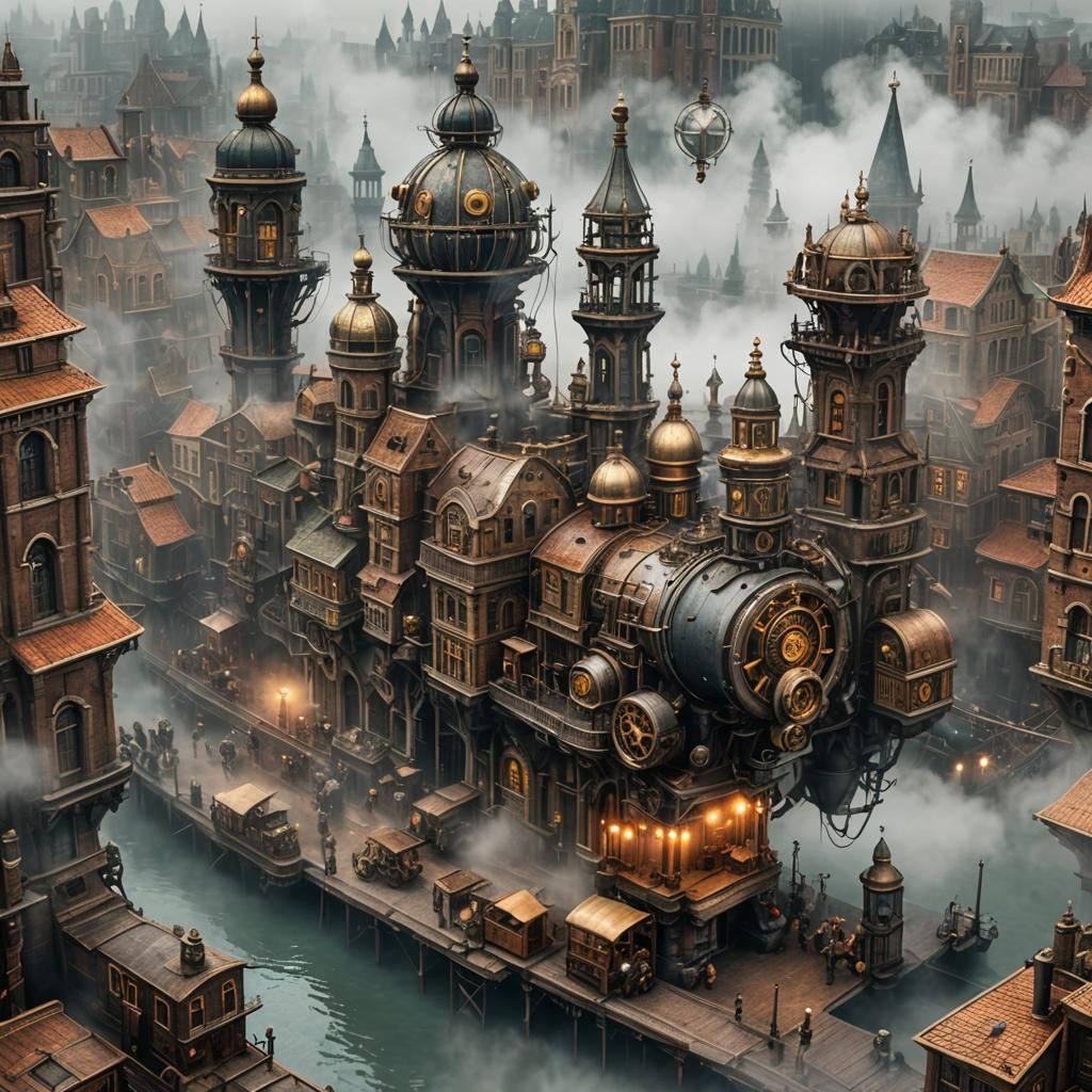 Steampunk Cityscape Inspired by Venice and Amsterdam