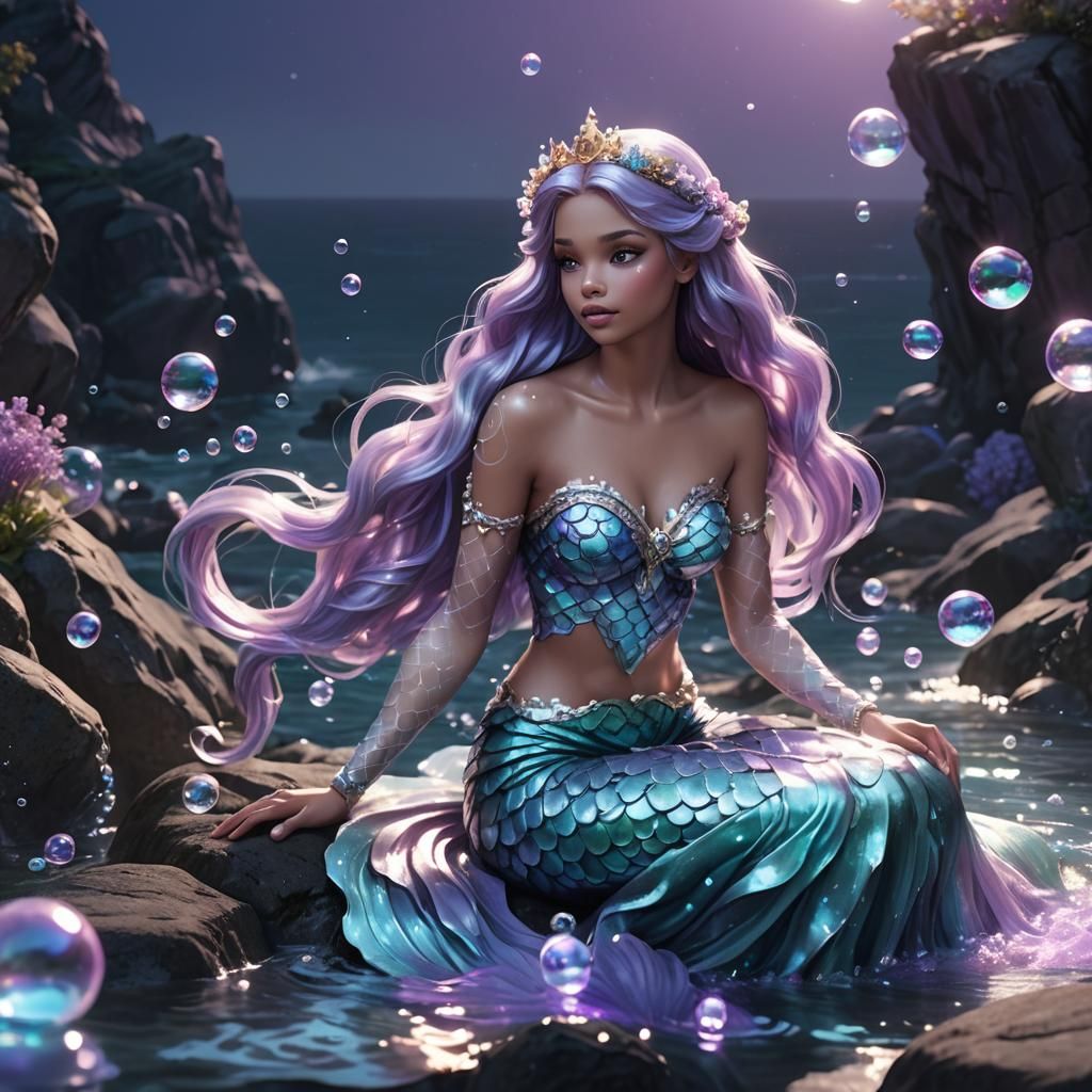 Luminescent Mermaid Princess in 3D Anime Style