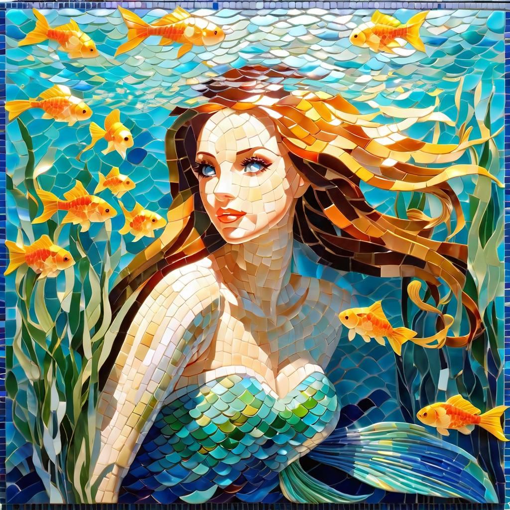 Underwater Mermaid Portrait in Glass Mosaic Style