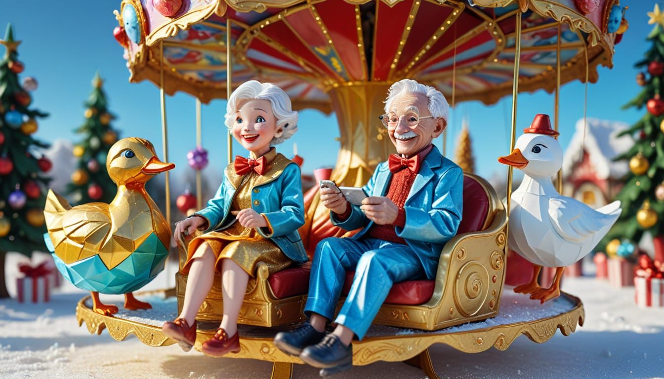 Elderly People Enjoying Playful Activities in Origami Style