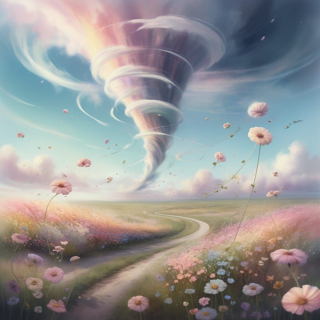 Surreal Tornado of Flowers in Pastel Hues