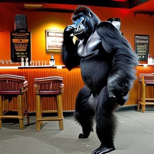 Dancing Gorilla in a Western Bar