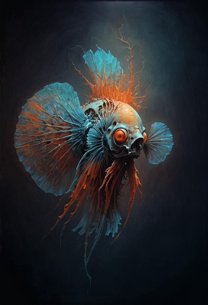 Fish Skeleton in Dark Surrealist Style