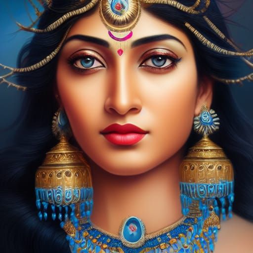 Beautiful Indian Woman Portrait in Art Nouveau Style