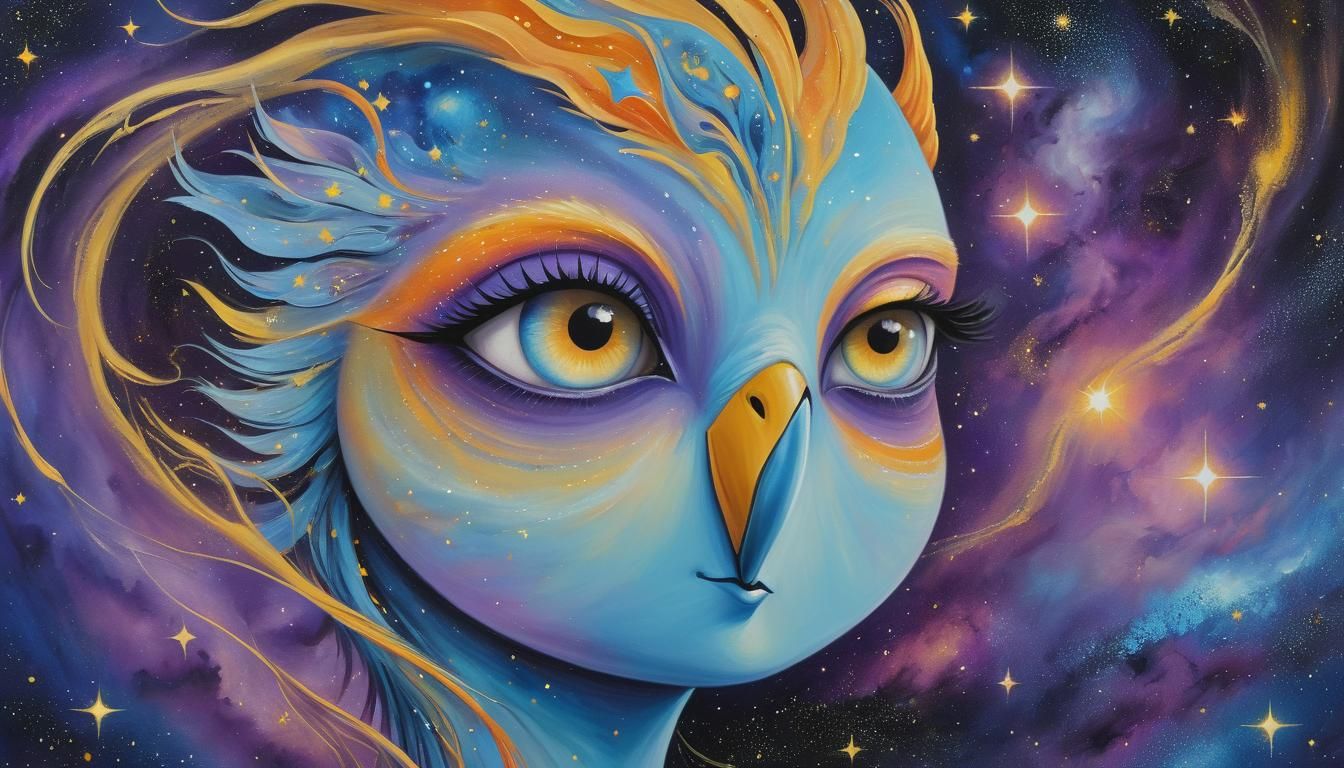 Surreal Bird Flies Through the Galaxy