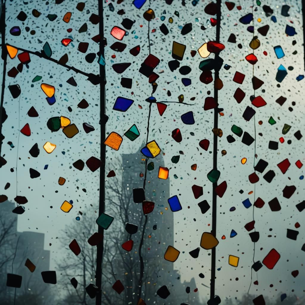 Stained Glass Sky Crumbles in Cinematic Style