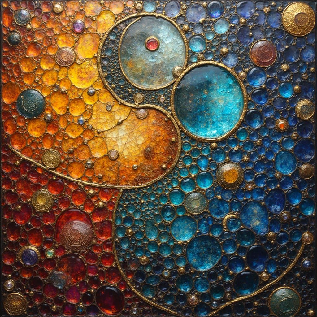 Golden Celestial Stained Glass Artwork in Intricate 3D Detai...