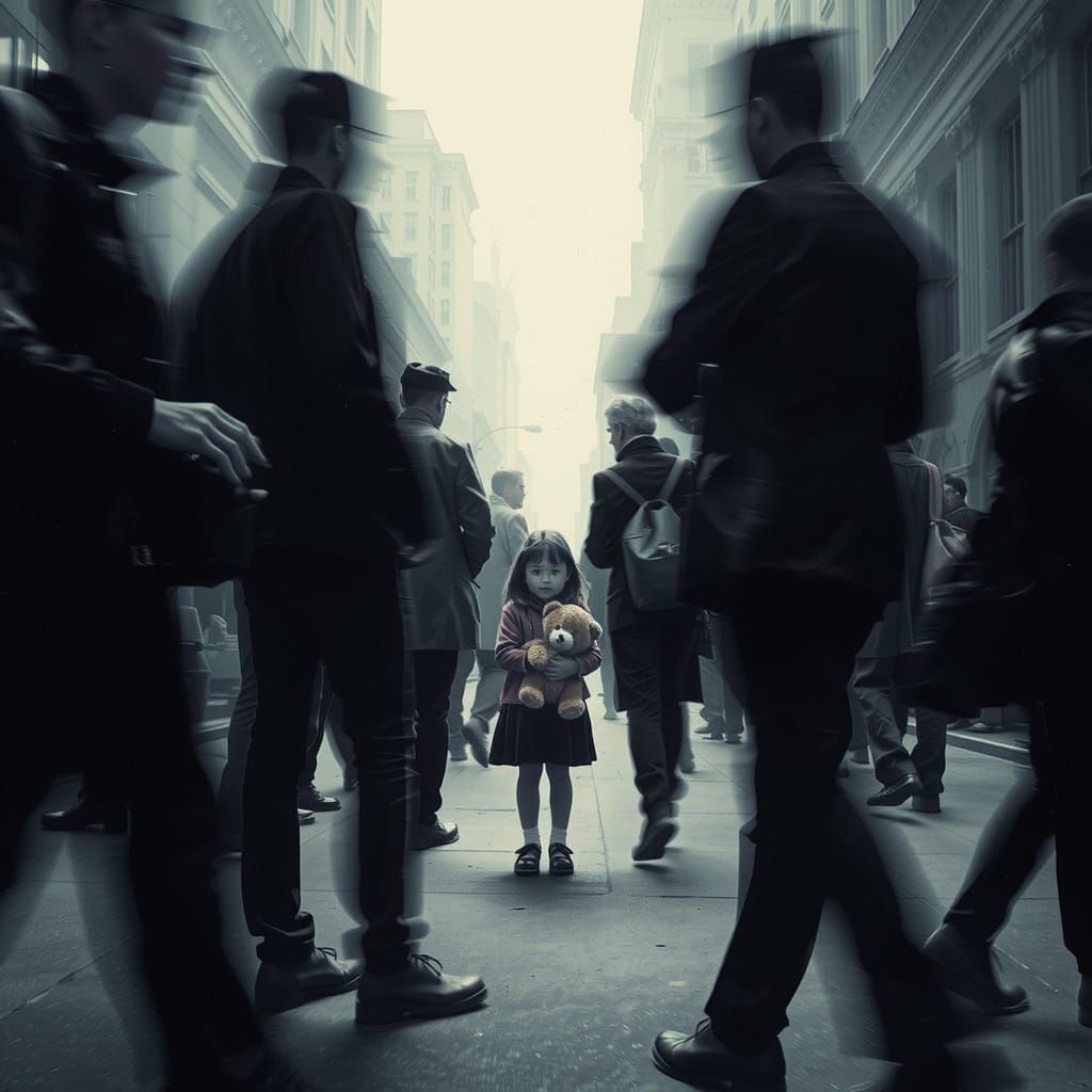 Lost Girl Amidst a Flowing Crowd