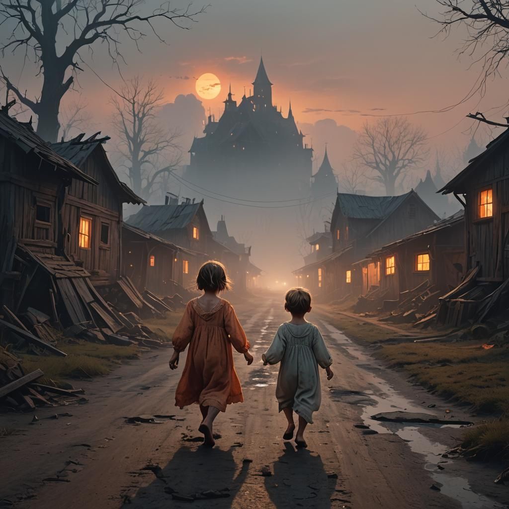 Eerie Child Runs Through Ruined Village