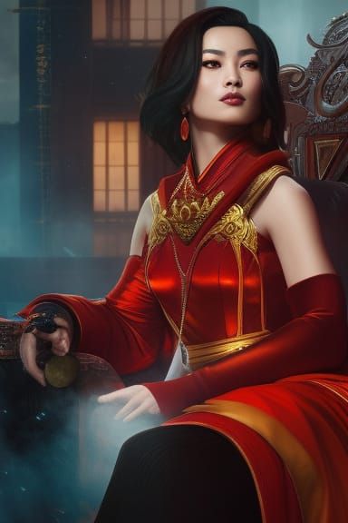 Fire Lord Azula on Golden Throne, Hyperdetailed Art
