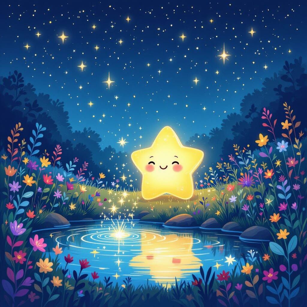 Whimsical Star Whispers by Tranquil Pond