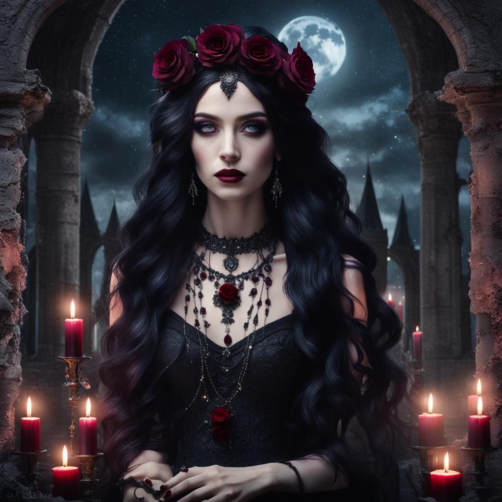 Gothic Fairy with Rose in Fantasy Setting