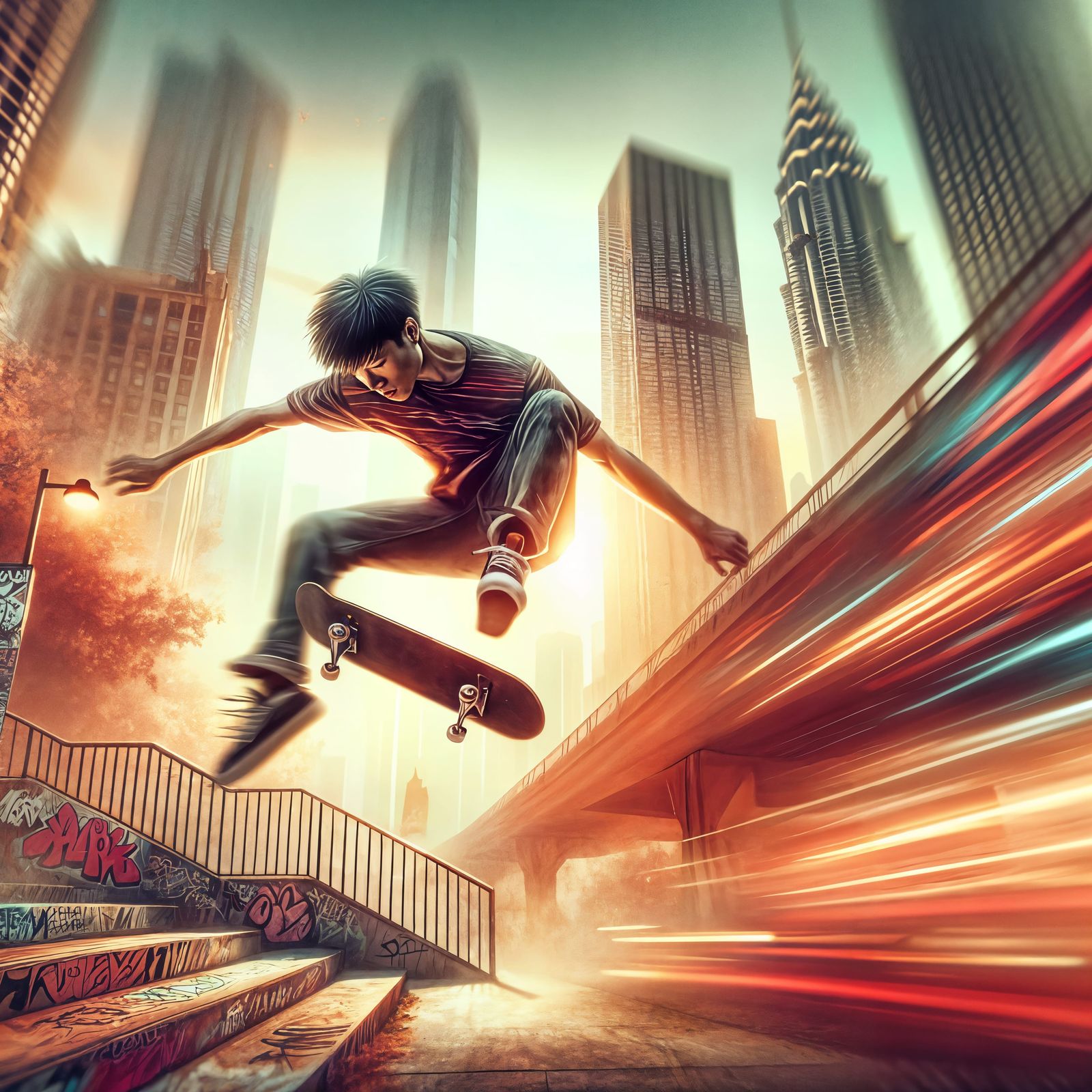 Skateboarder Kickflip in Early 20th Century Animation Style