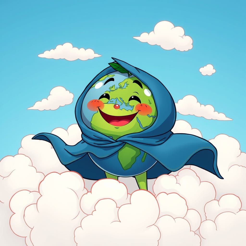 Smiling Anthropomorphic Earth in Anime Style