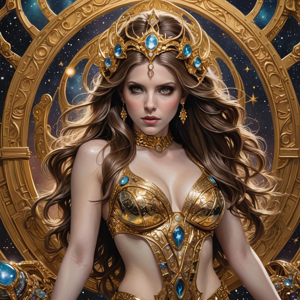 Regal Space Princess in Metallic Art Nouveau Style