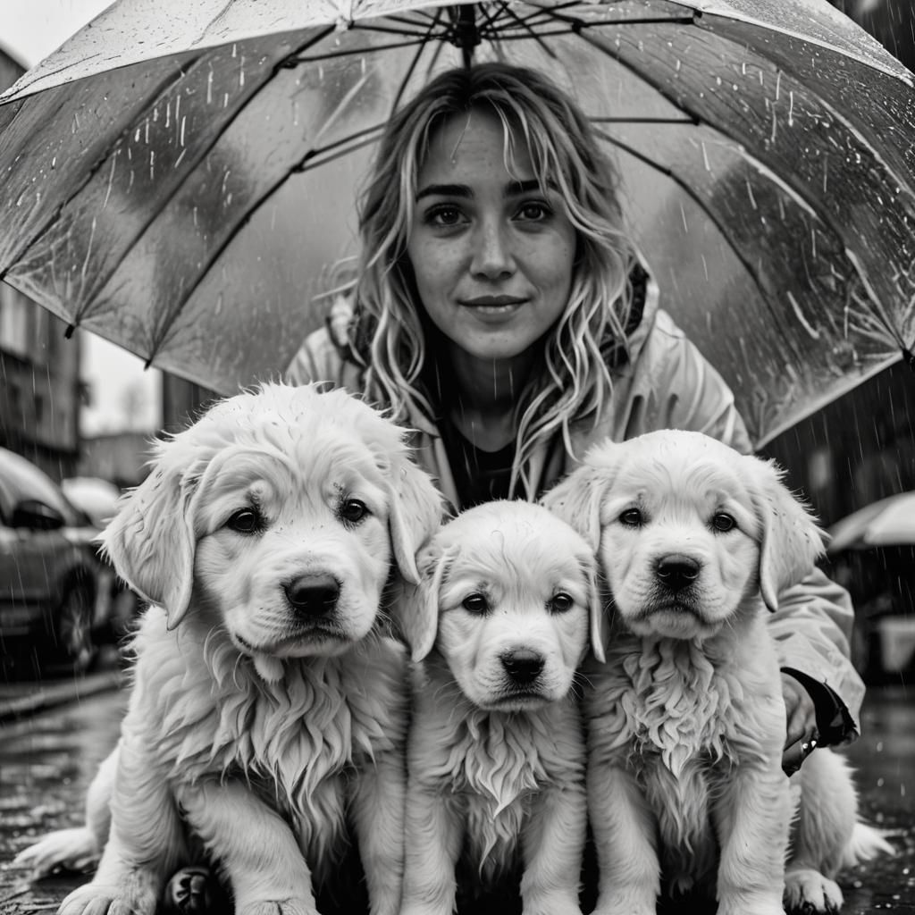 Monster and Puppy Portrait in Grayscale