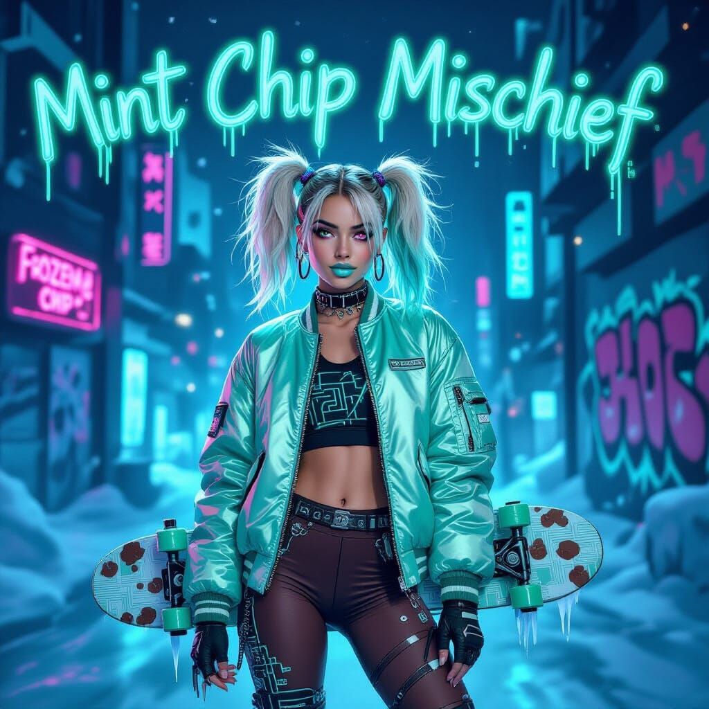 Mint Chip Mischief in Cyberpunk Style