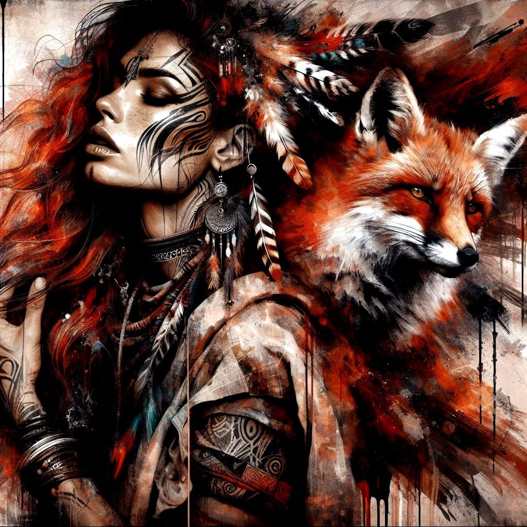 Latina Warrior in Hypermaximalist Ink Splash Art