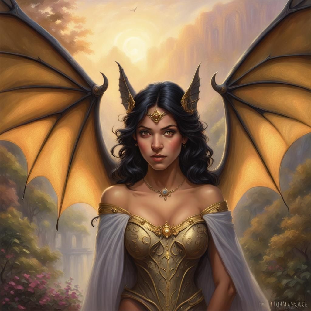 Ethereal High Fae Portrait with Bat Wings
