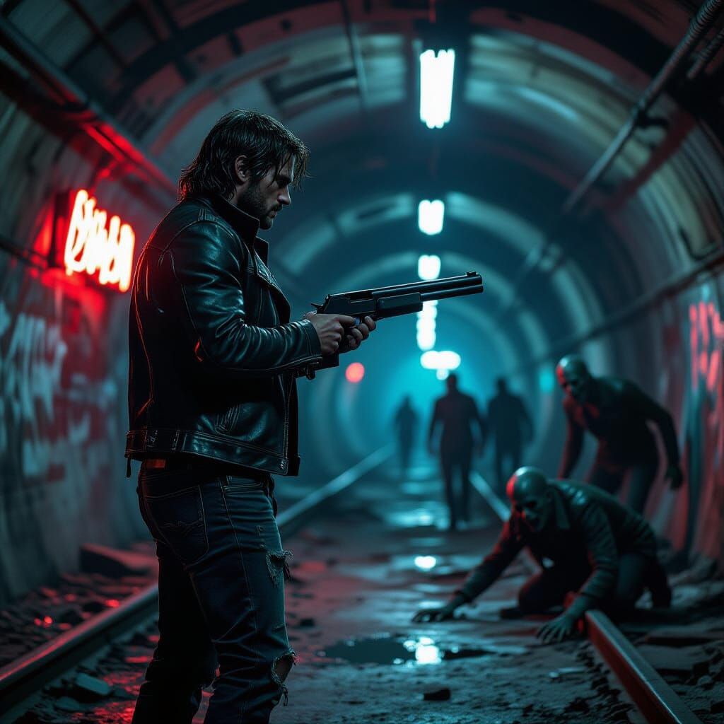 Hero Faces Zombie Horde in Abandoned Subway