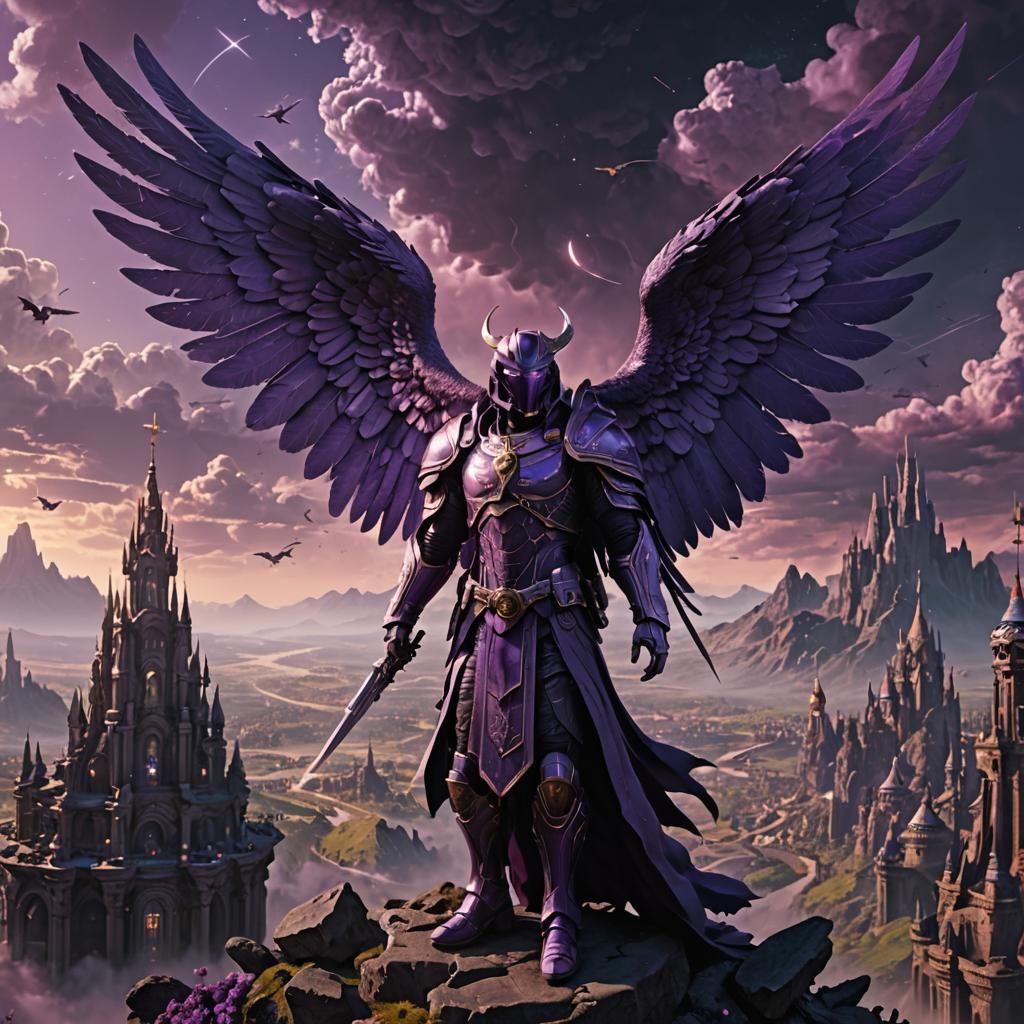 Purple Archangel in Digital Matte Painting Style