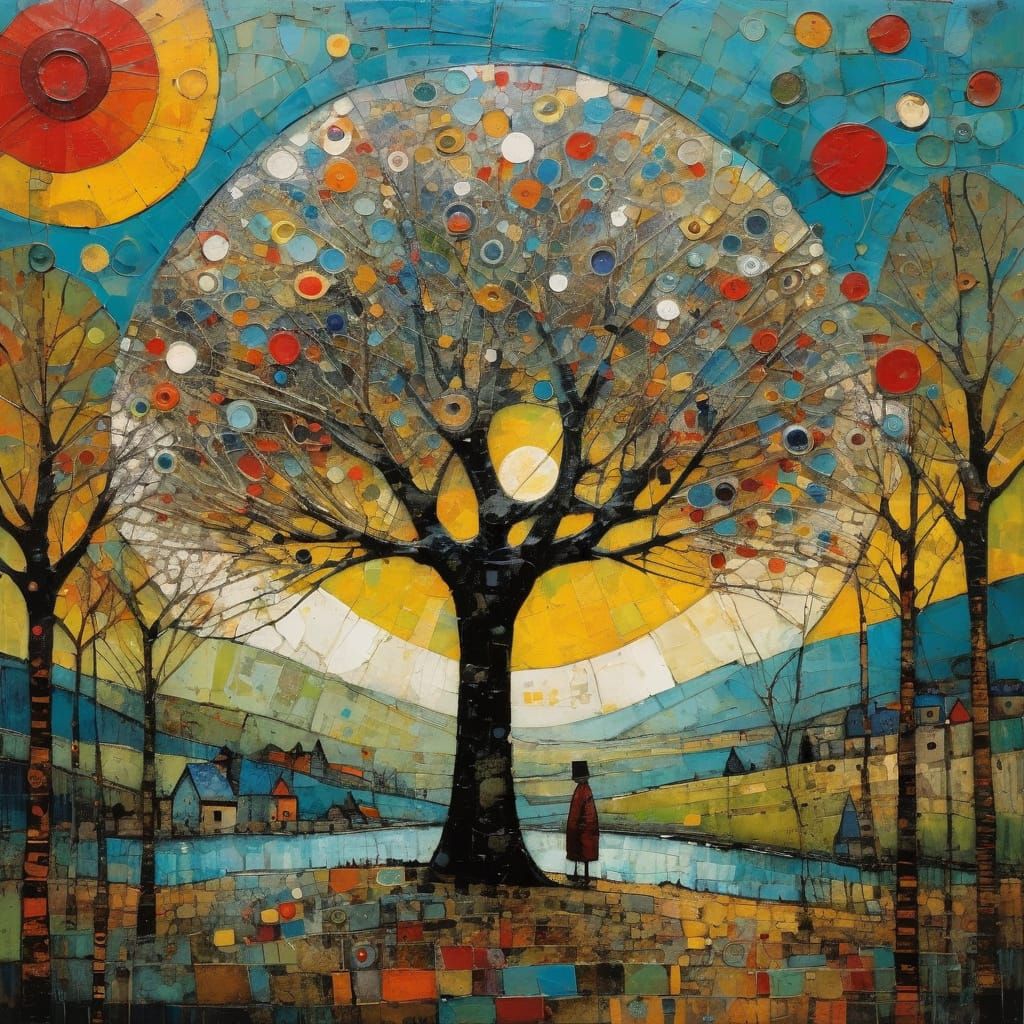 Textured Encaustic Painting in Naive Primitive Style