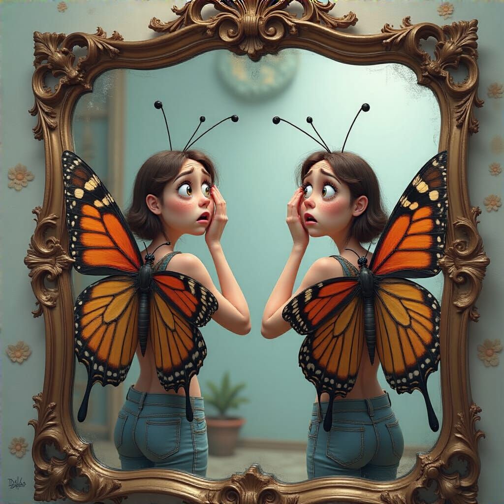 Confused Anthropomorphic Butterfly and Symmetrical Reflectio...