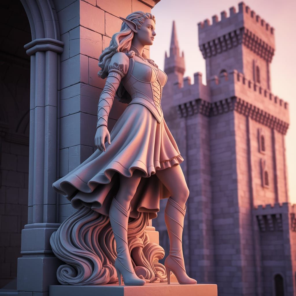 Stone Statue of Elf Wizard at Castle