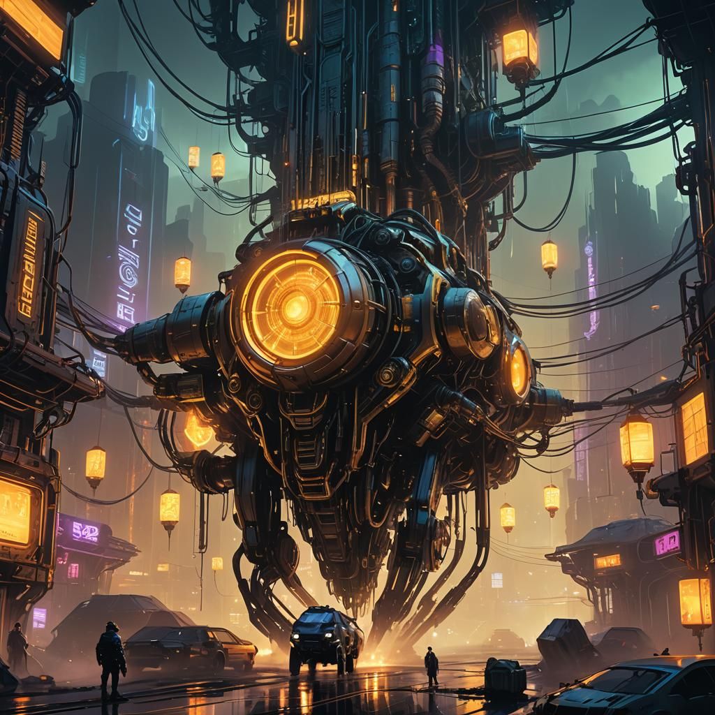 Cyberpunk Fusion of Nature and Machine