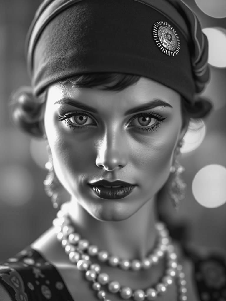 Vintage Glamour Close-Up Portrait in 1920's Style