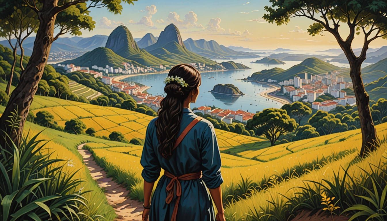 Oil Painting Portrait of a Woman with Ethereal Landscape