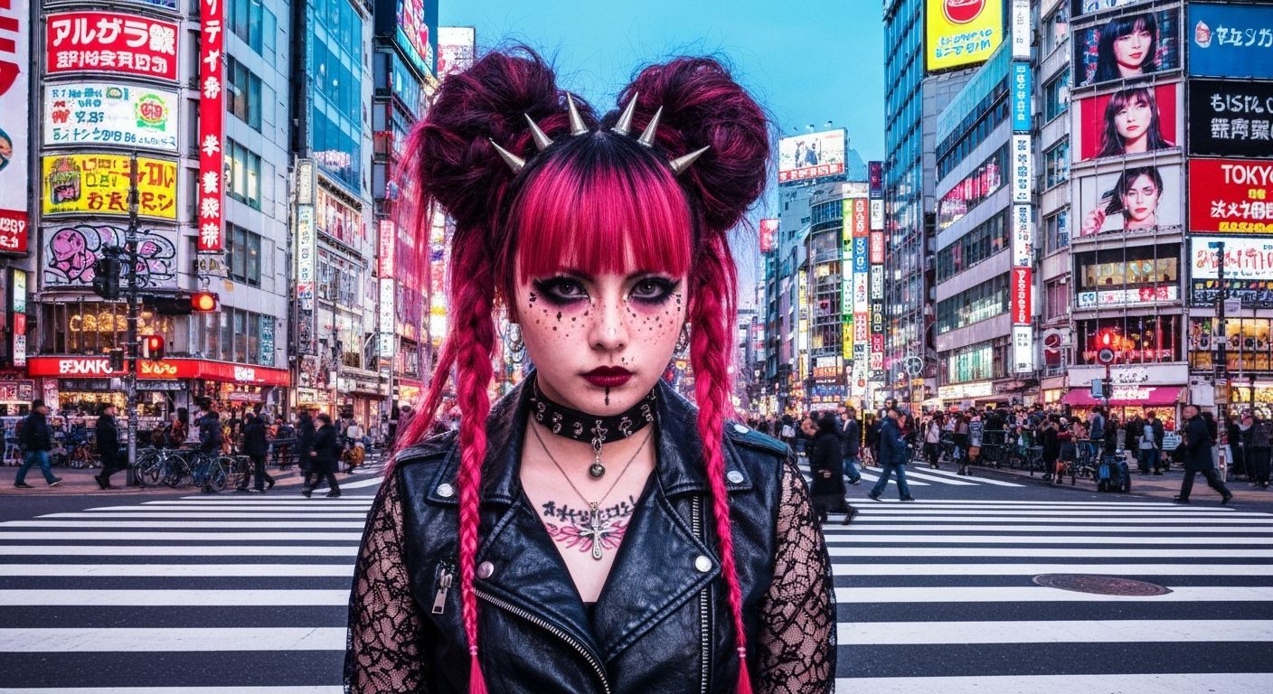 Punk Gyaru Girl in Neon Tokyo: Harajuku and Shibuya Style