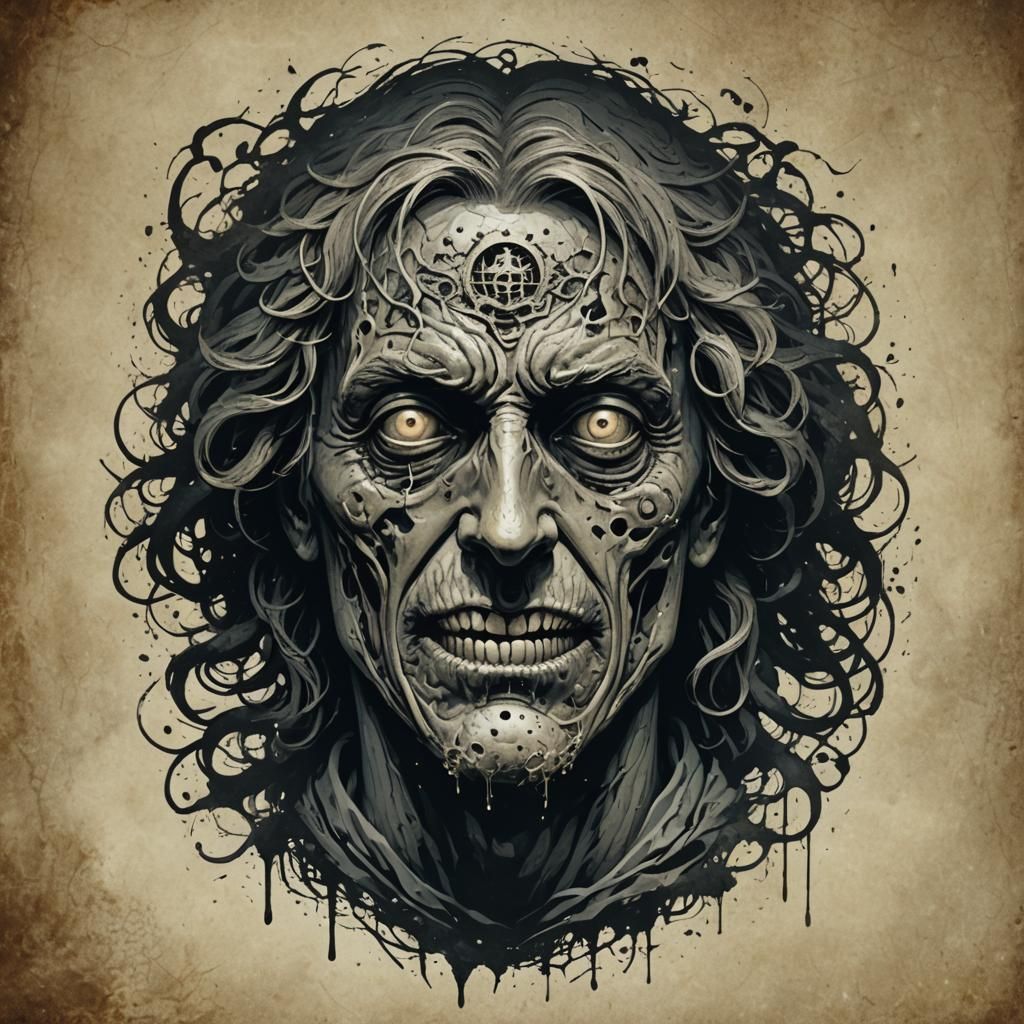 Horror PSYCHOBYTE.AI Logo Face in Dark Style