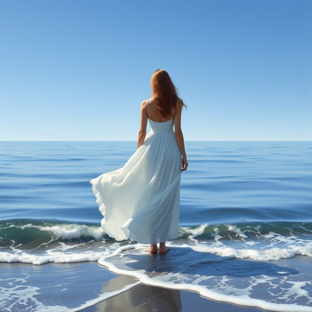 Serene Woman by the Ocean: Atmospheric Digital Art