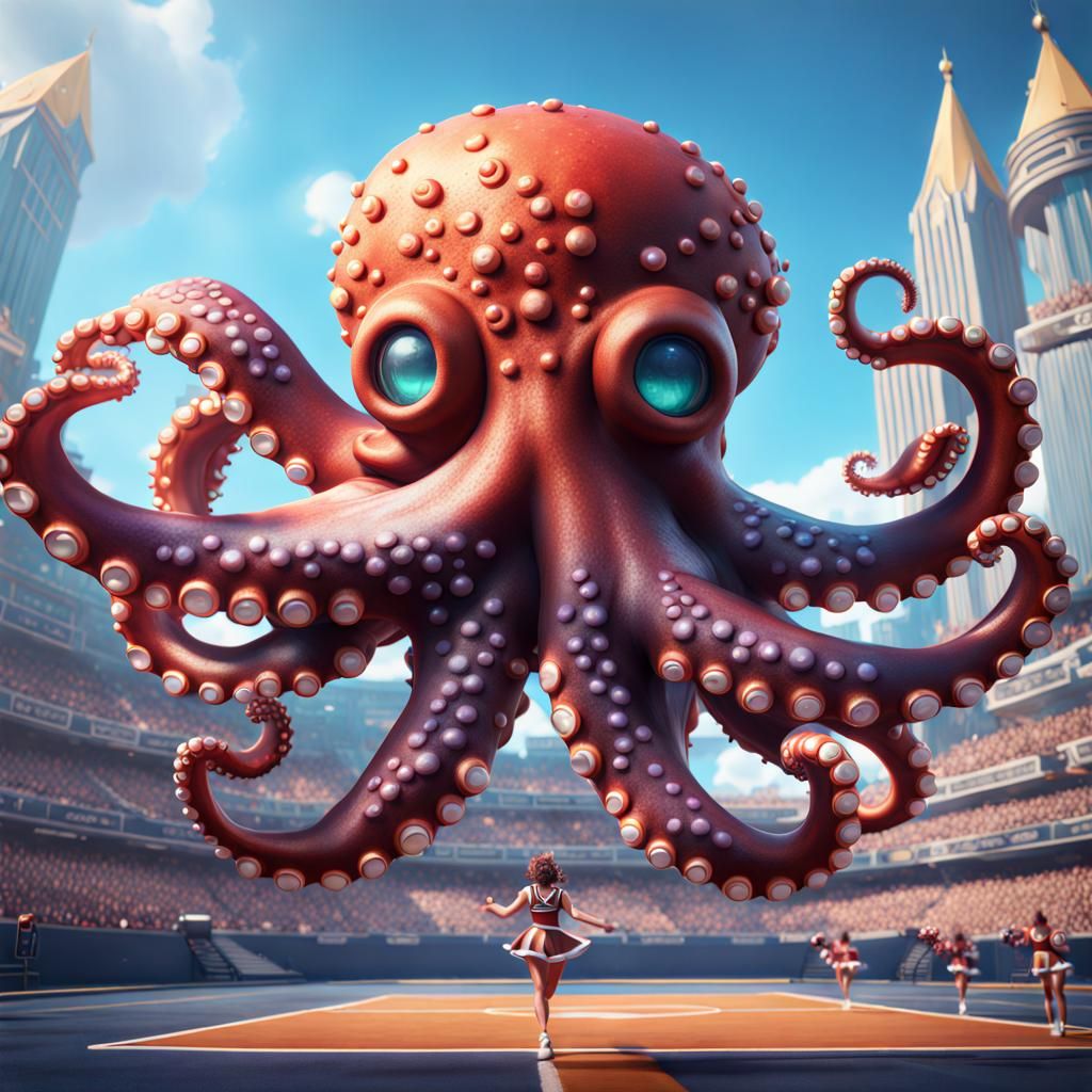 Octopus Cheerleader: Detailed Matte Painting in Deep Color