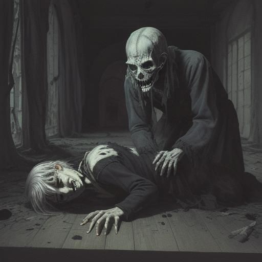 Ghoul's Descent: Cubist and Surrealist Dreamscape