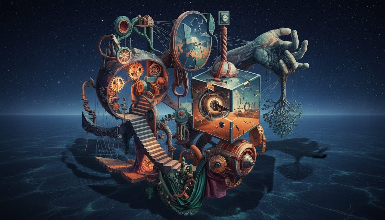 Surreal Collage Sculpture of Impossible Objects in Tetradic ...