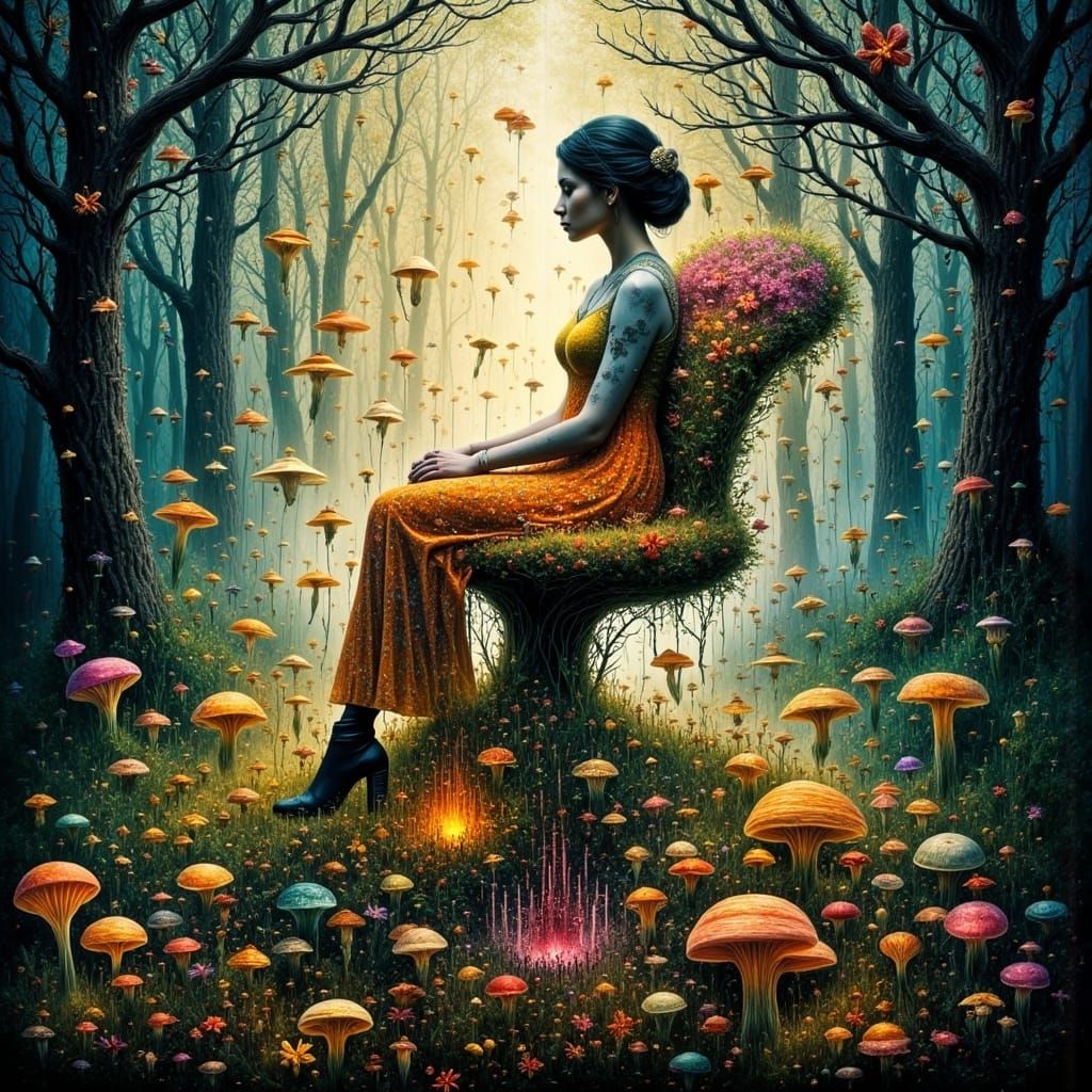 Stained Glass Fairy in Wood with Double Exposure