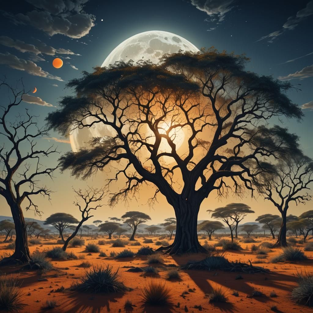 Ethereal Savannah Dreamscape in Miró-Dalí Style