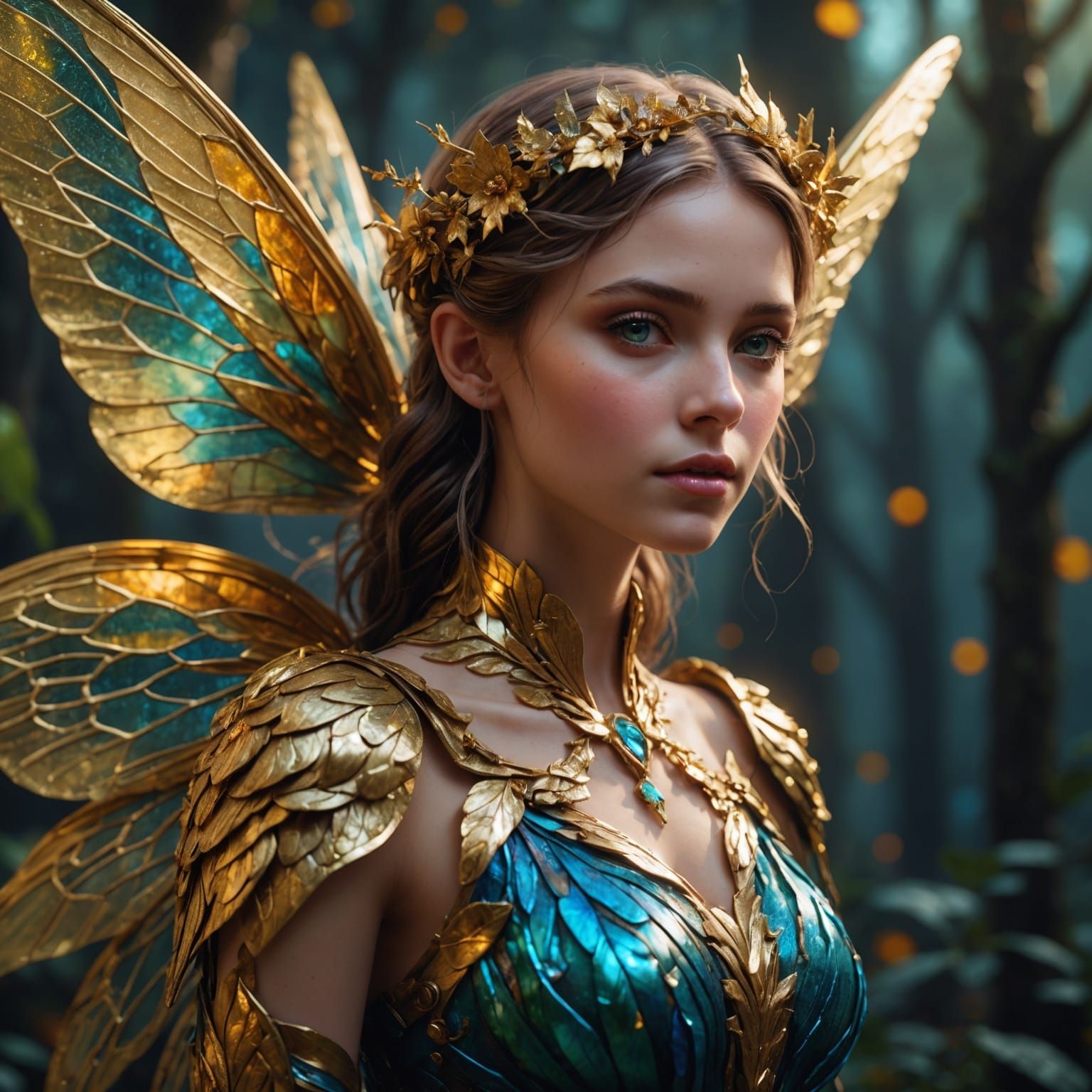 Golden Winged Fairy in Hyperrealistic 3D